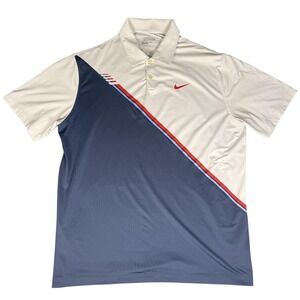 Nike Golf Tour Performance Dri-FIT Polo Shirt Mens XL White Navy Blue 452740-100